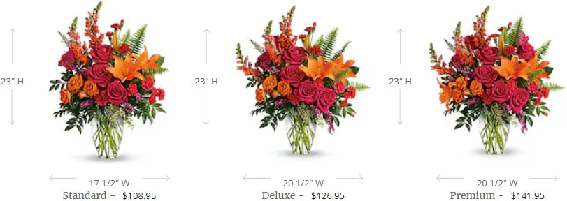 Punch_Of_Color Three floral bouquets with measurements