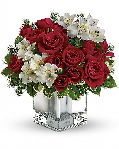 Bouquet of red roses and white flowers