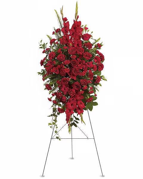 red roses on a stand
