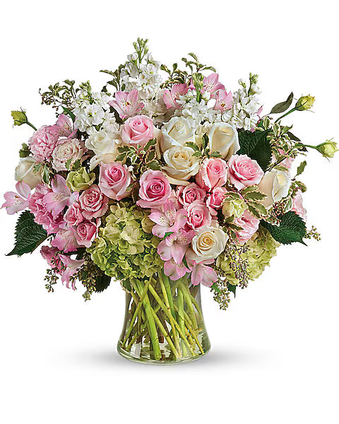 Bouquet of pink, white, and green flowers 